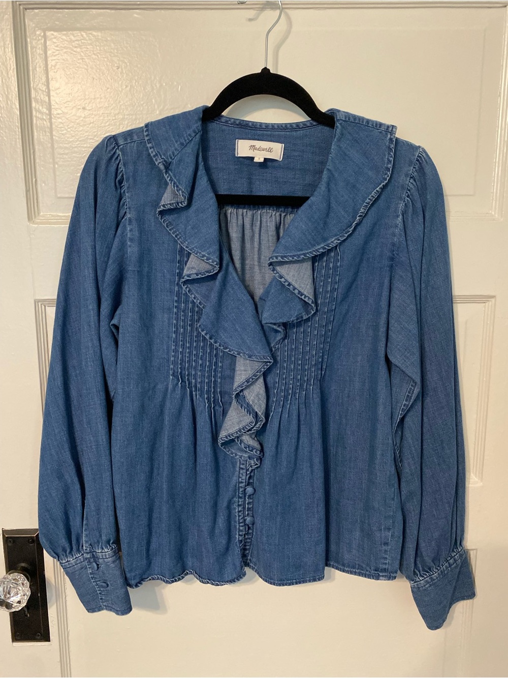 NWOT Madewell Denim Ruffled Pintuck Top - Picture 15 of 15